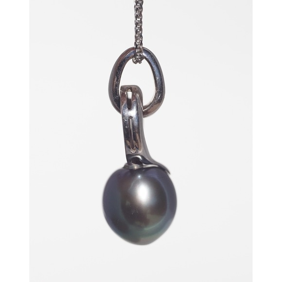 Vintage 18k Solid Gold Cultured Tahitian Black Pearl Pendant Necklace 12.3mm - Picture 6 of 13